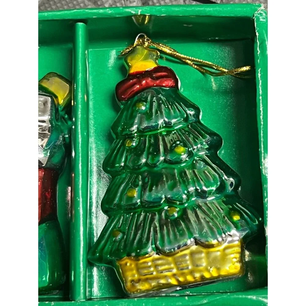 2 pc Springwater 3164 Christmas glass ornaments Tree Stocking Vintage vtg BOX‎